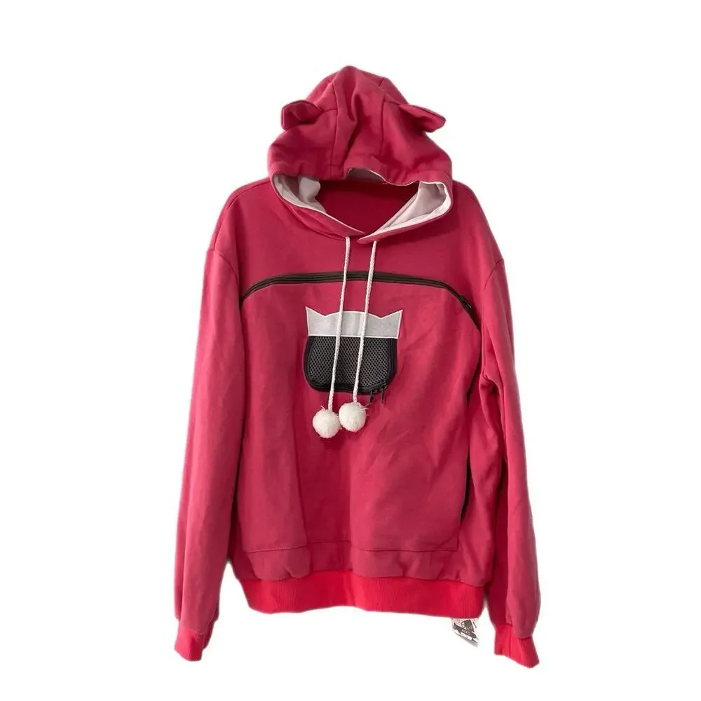 ALYC Pet Carrier Hoodie Cat Pouch Holder Sweatshirt Small Pink Pocket Pullover